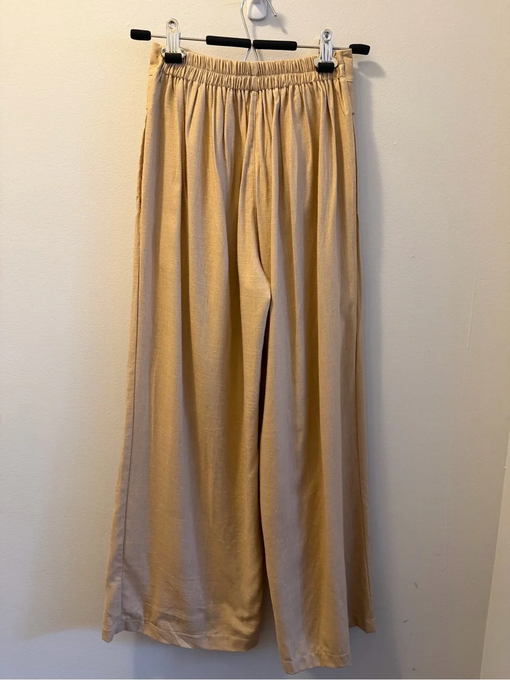 Cotton Linen Top with Ruffle Tie Waist and Straight Pants Set - Taupe - Picture 4 of 5